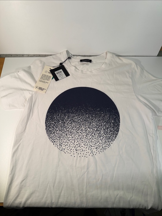 Selected Homme Other - Selected Homme, White Graphic Dot Circle Cotton T-Shirt